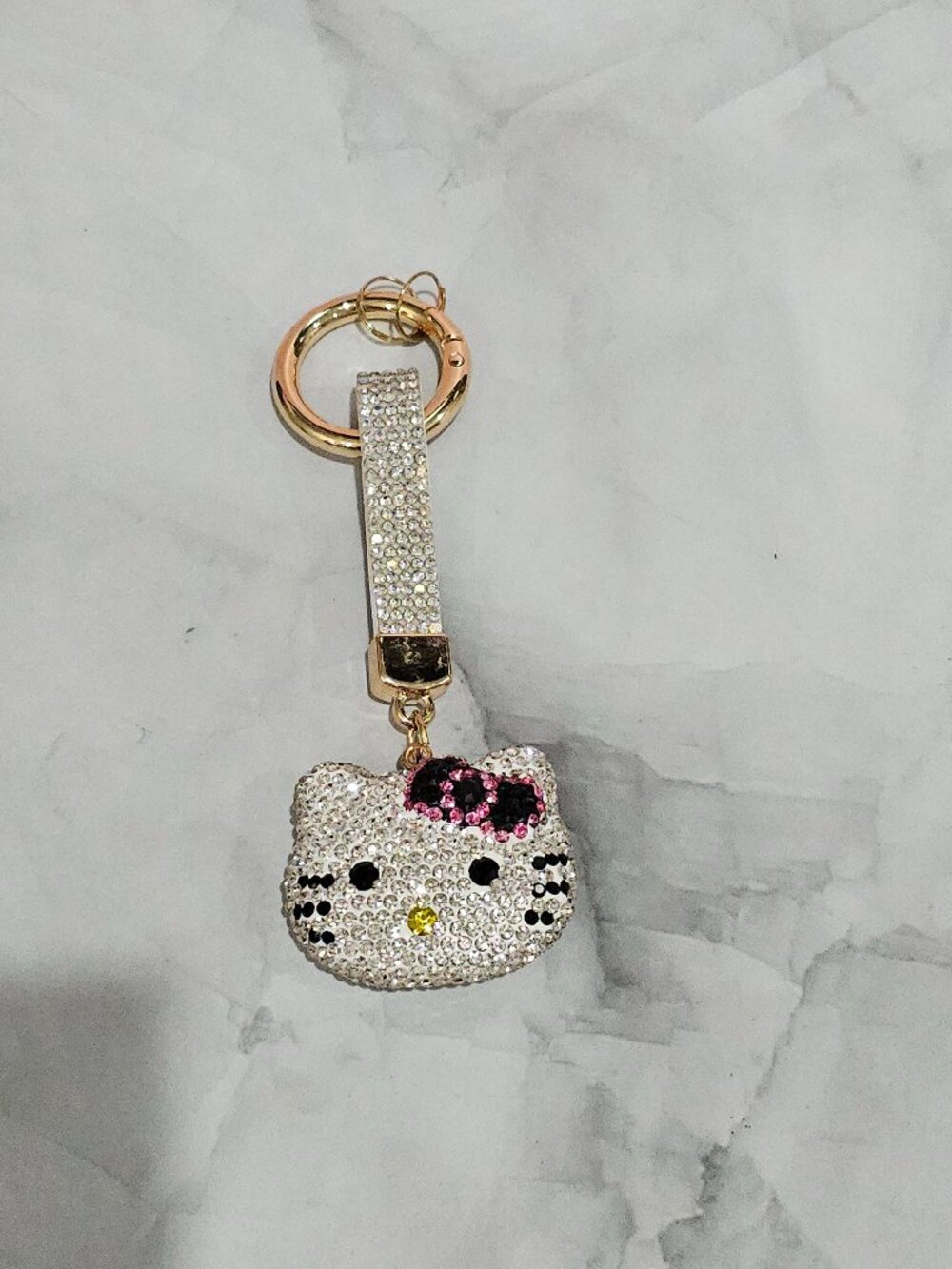 Silver Hello Kitty Face Inspired Rhinestone Keychain